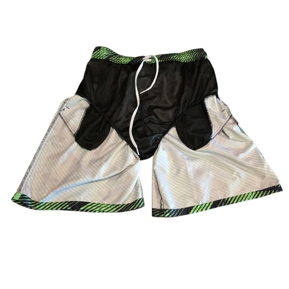 Nike Swim Trunks Green Black Striped Board Shorts Mesh Liner‎ Kids Boys Large